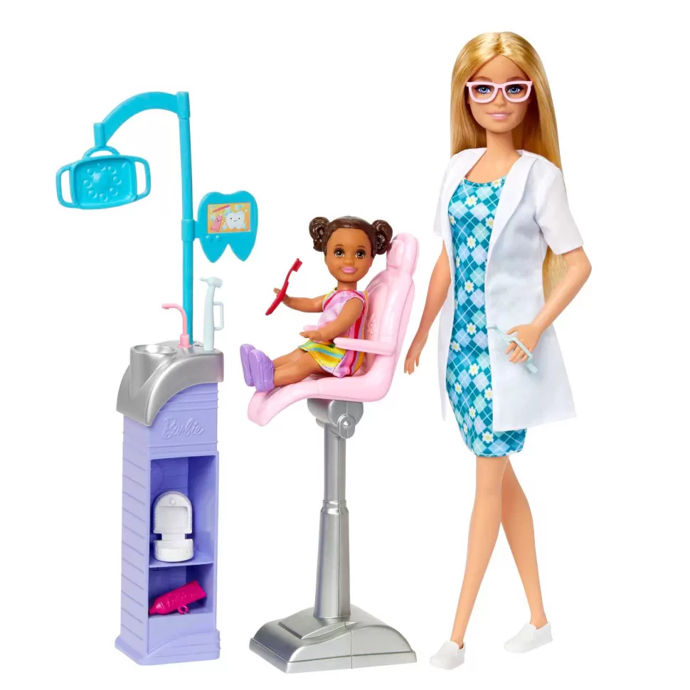 Barbie Muñecas^ Dentista Muneca Profesiones Rubia Con Nina, Clinica De Juguete Y Accesorios