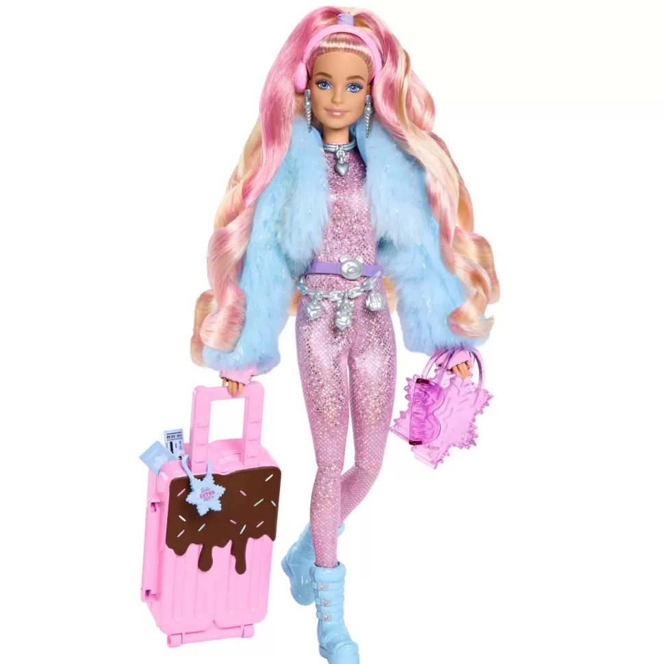 Barbie Muñecas^ Extra Fly Muneca Con Tematica De Viajes Con Conjunto Invernal Para La Nieve Mono Ros