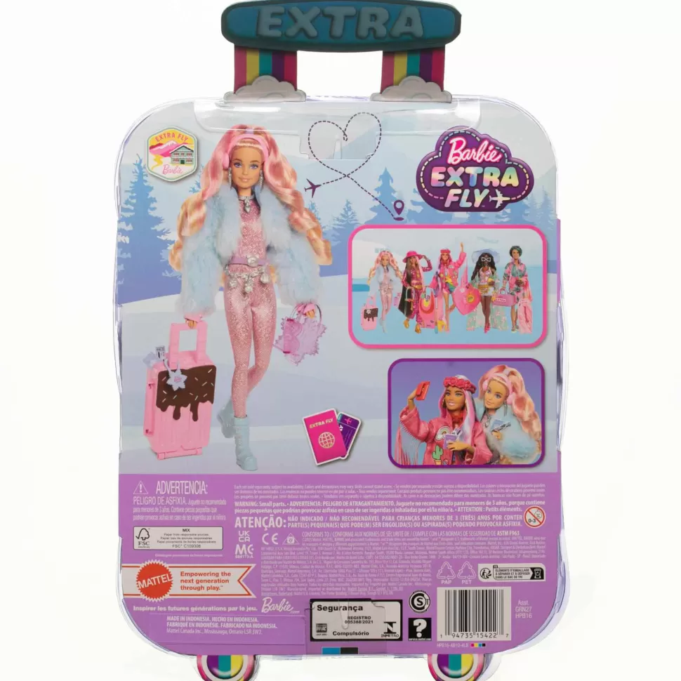 Barbie Muñecas^ Extra Fly Muneca Con Tematica De Viajes Con Conjunto Invernal Para La Nieve Mono Ros