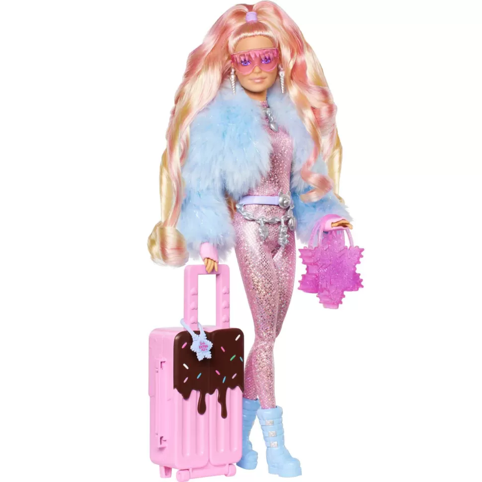 Barbie Muñecas^ Extra Fly Muneca Con Tematica De Viajes Con Conjunto Invernal Para La Nieve Mono Ros