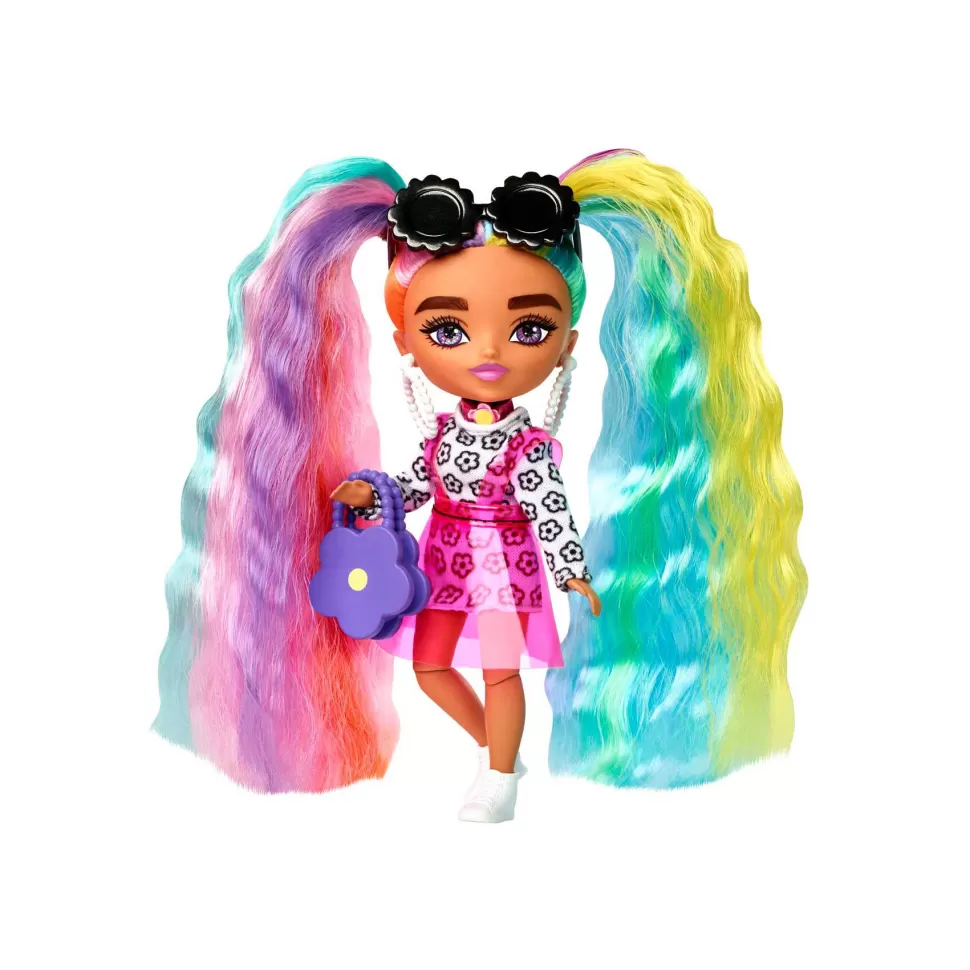 Barbie Extra Mini Vestido Margaritas Y Coletas Colores* Muñecas