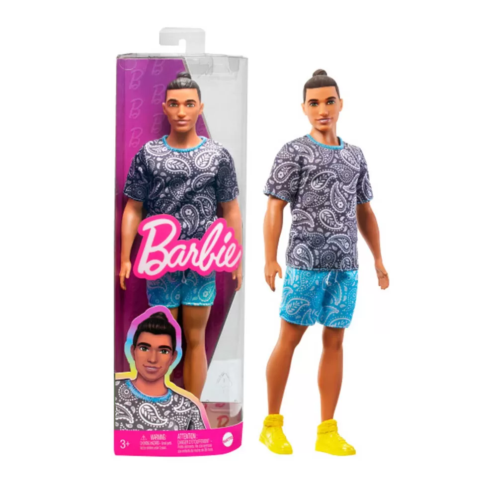 Barbie Muñecas^ Ken Fashionista Muneco Moreno Con Conjunto Paisley Y Accesorios De Moda, Juguete +3 Anos