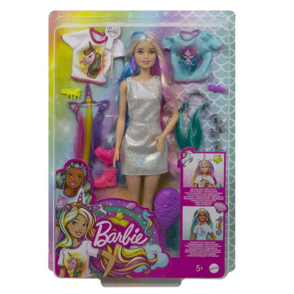 Barbie Muñecas^ Pelo Fantasia Muneca Para Peinar Con Accesorios De Moda Y Diademas Con Mechas De Unicornio Y