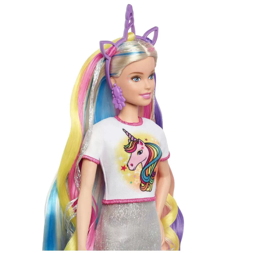 Barbie Muñecas^ Pelo Fantasia Muneca Para Peinar Con Accesorios De Moda Y Diademas Con Mechas De Unicornio Y