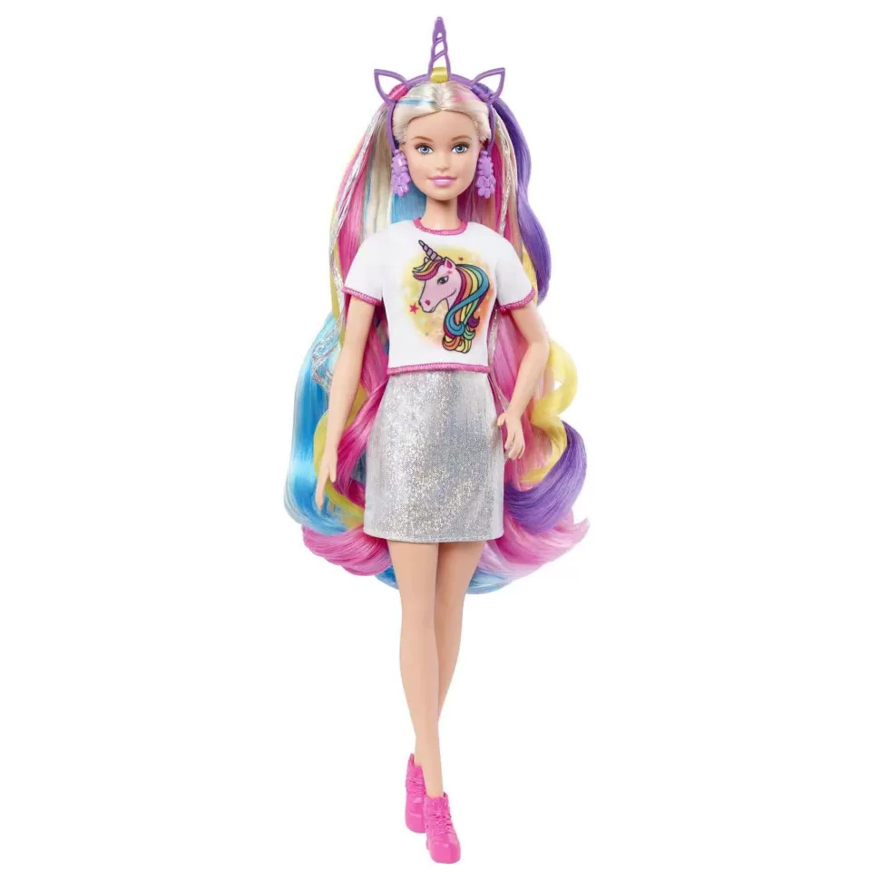 Barbie Muñecas^ Pelo Fantasia Muneca Para Peinar Con Accesorios De Moda Y Diademas Con Mechas De Unicornio Y