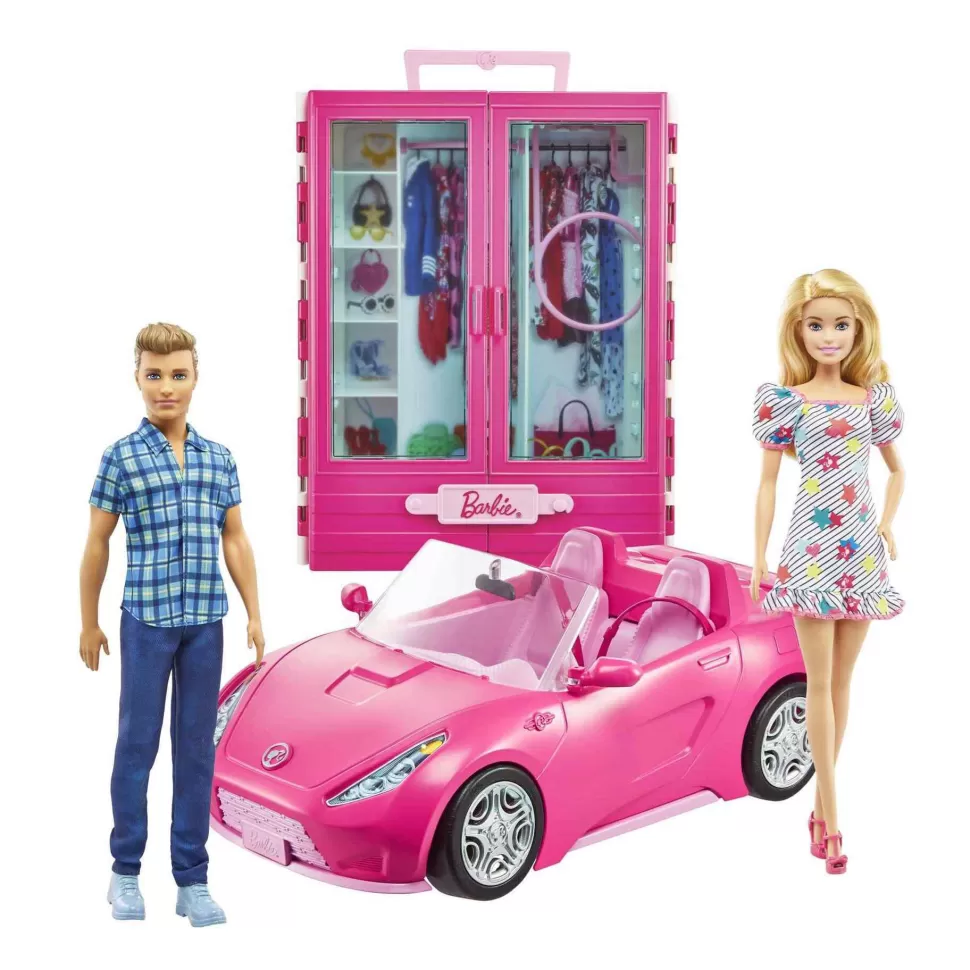 Barbie Y Ken Con Coche Y Armario De Juguete Dos Munecos Con Descapotable Rosa Y Armario Para Prendas* Muñecas