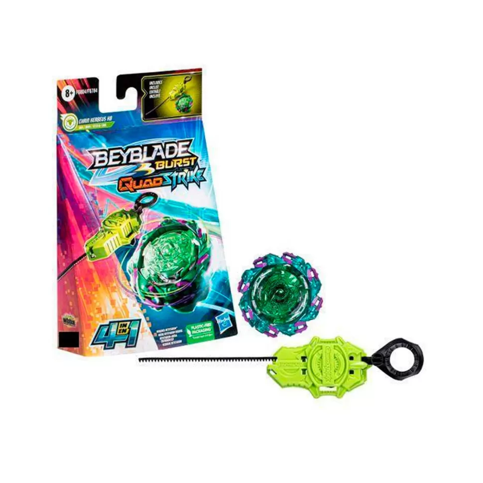 Beyblade Burst Quadstrike - Kit Inicial Con Top Chain Kerbeus K8* Figuras Y Minimundos