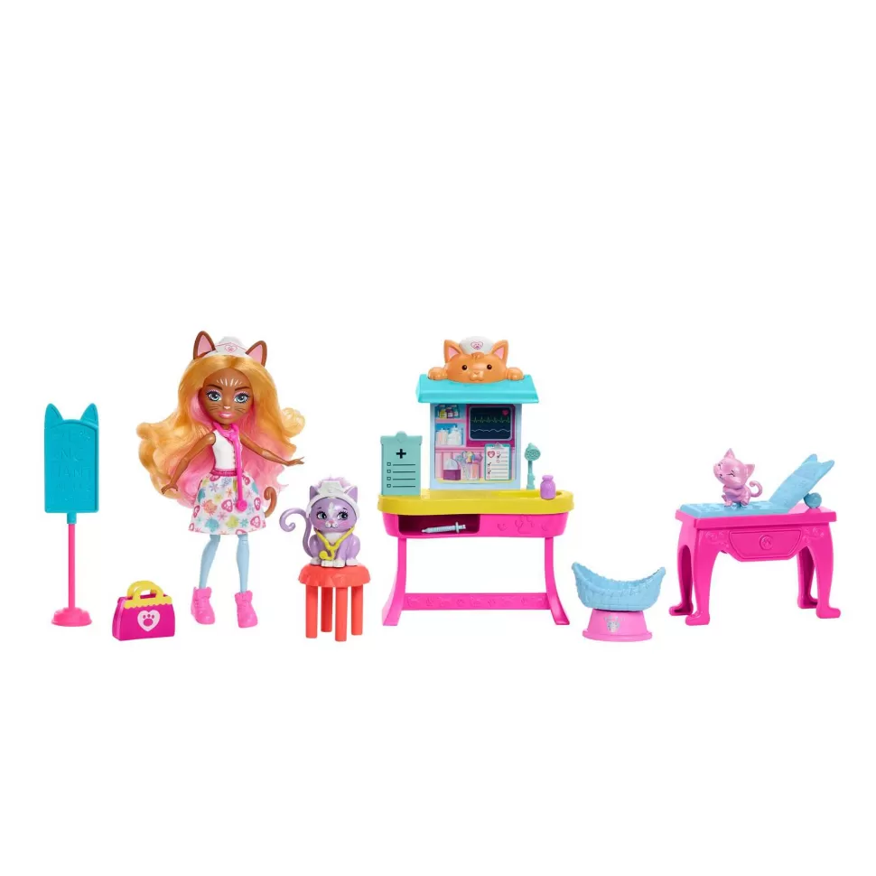 Enchantimals Muñecas^ City Tails Carlin Cat Con Clinica Muneca 4 Anos
