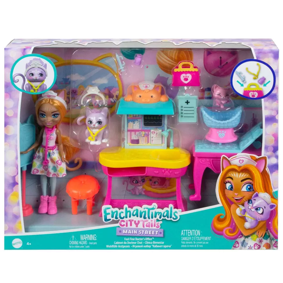 Enchantimals Muñecas^ City Tails Carlin Cat Con Clinica Muneca 4 Anos