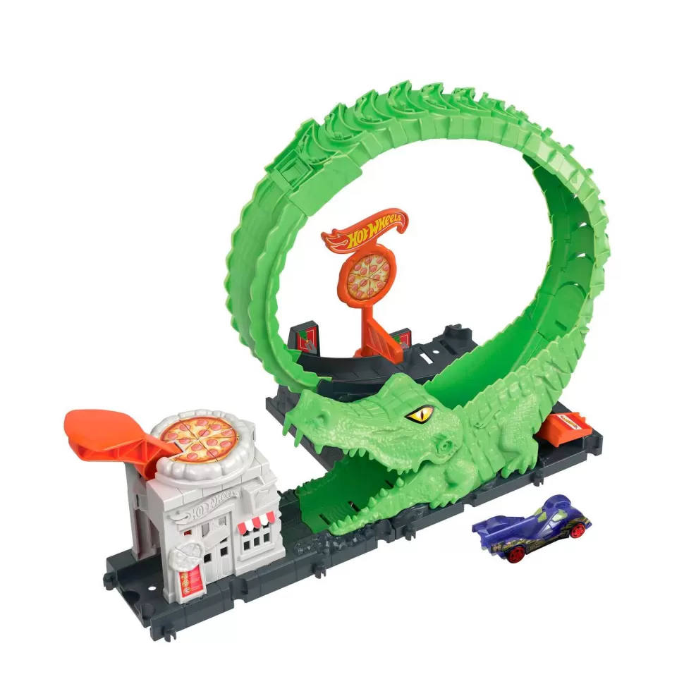 Hot Wheels Vehículos Y Radio Control^ City Ataque Del Cocodrilo Pista Coches De Juguete 4 Anos