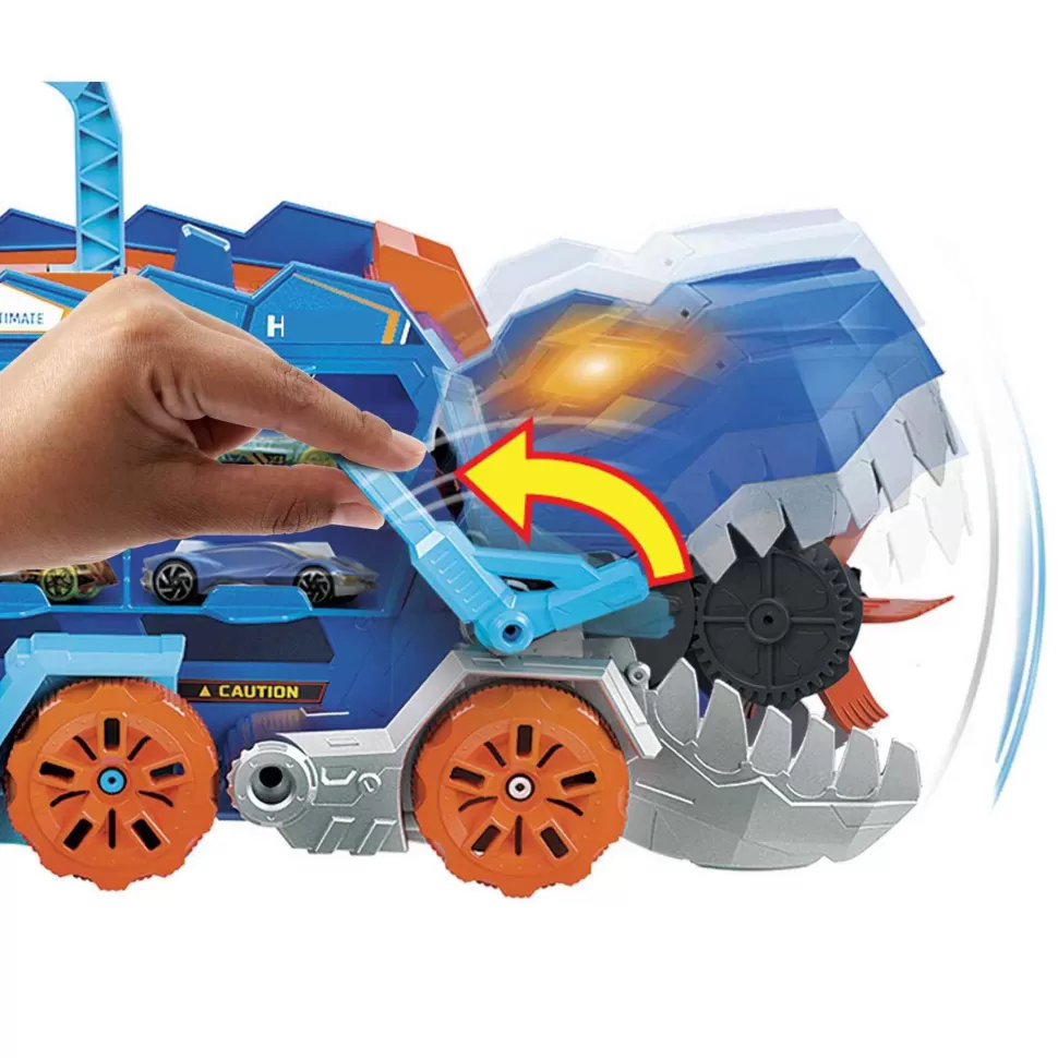 Hot Wheels Vehículos Y Radio Control^ City Camion Trailer Camion Que Se Transforma En Tiranosaurio Rex Pisoteador Con Pista De