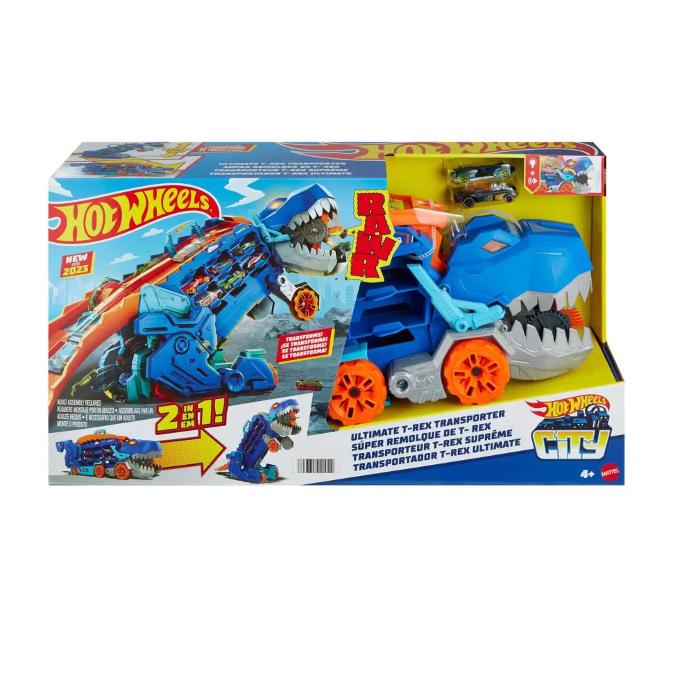 Hot Wheels Vehículos Y Radio Control^ City Camion Trailer Camion Que Se Transforma En Tiranosaurio Rex Pisoteador Con Pista De