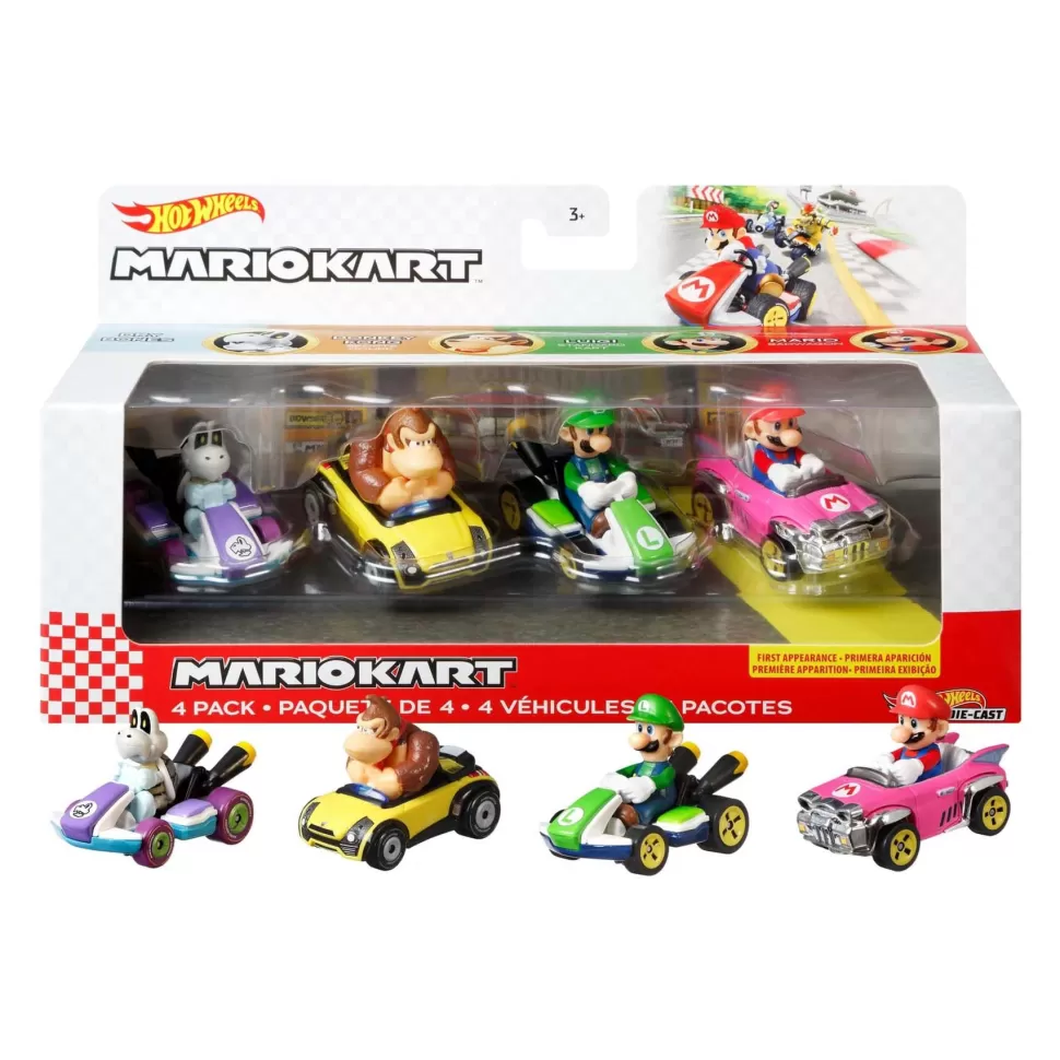 Hot Wheels Vehículos Y Radio Control^ Mario Kart Pack 4 Coches De Juguete Modelos Surtidos 3 Anos