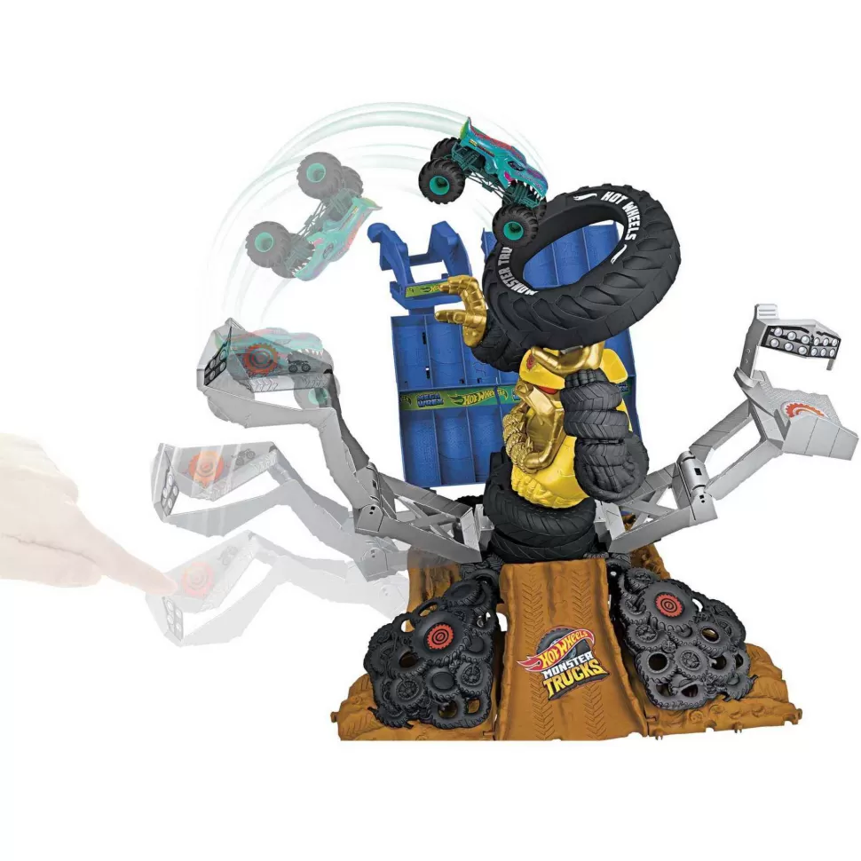 Hot Wheels Vehículos Y Radio Control^ Monster Trucks Arena Smashers Mega-Wrex Contra Crushzilla Takedown Con Camion De Juguete
