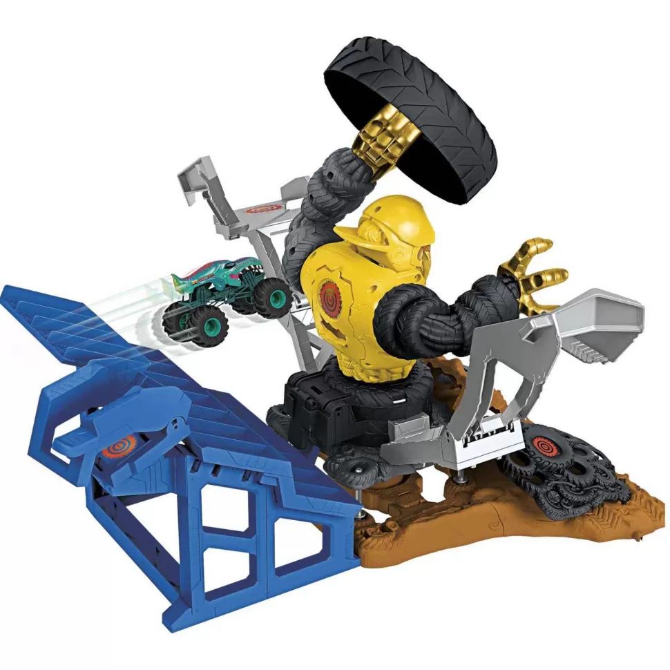 Hot Wheels Vehículos Y Radio Control^ Monster Trucks Arena Smashers Mega-Wrex Contra Crushzilla Takedown Con Camion De Juguete