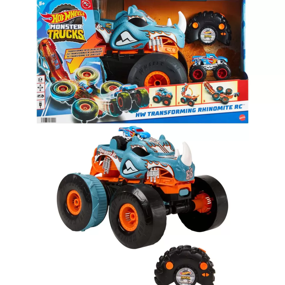 Hot Wheels Monster Trucks Hw Transforming Rhinomite Rc A Escala 1:12 Con Camion De Juguete Race Ace* Vehículos Y Radio Control