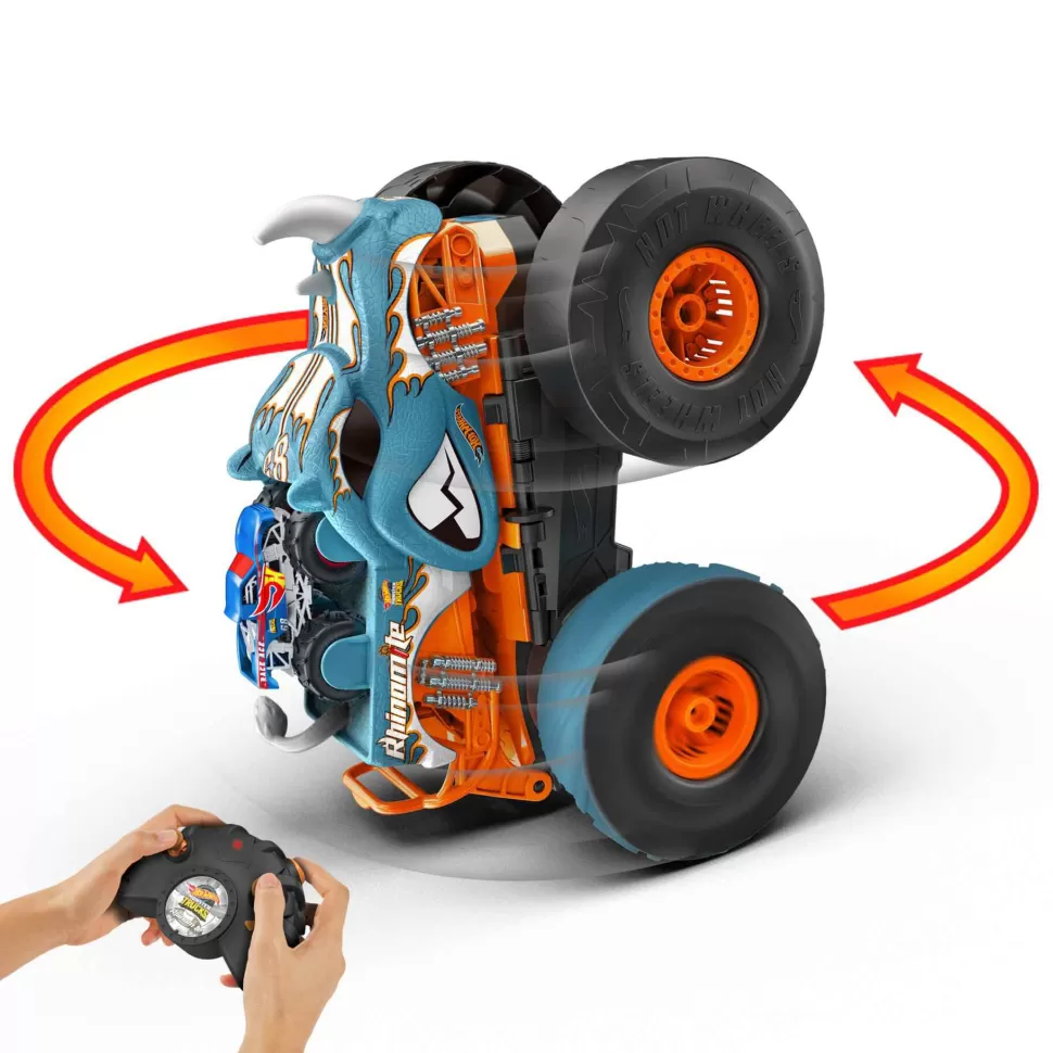 Hot Wheels Monster Trucks Hw Transforming Rhinomite Rc A Escala 1:12 Con Camion De Juguete Race Ace* Vehículos Y Radio Control