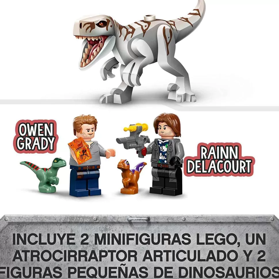 * Jurassic World Persecucion En Moto Del Dinosaurio Atrocirraptor Con Mini Figuras 76945* Juegos De Construcción