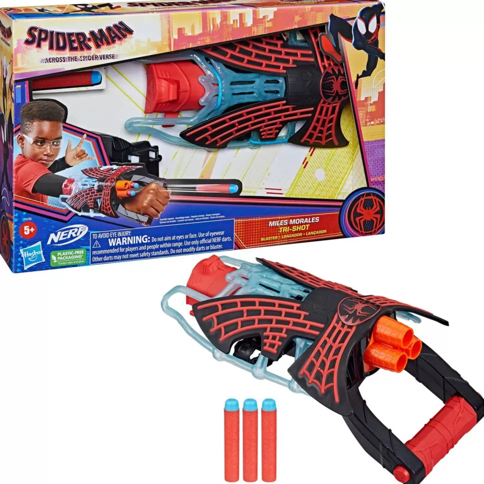 Nerf Marvel The Spider-Verse - Lanzador Tri-Shot De Miles Morales* Figuras Y Minimundos