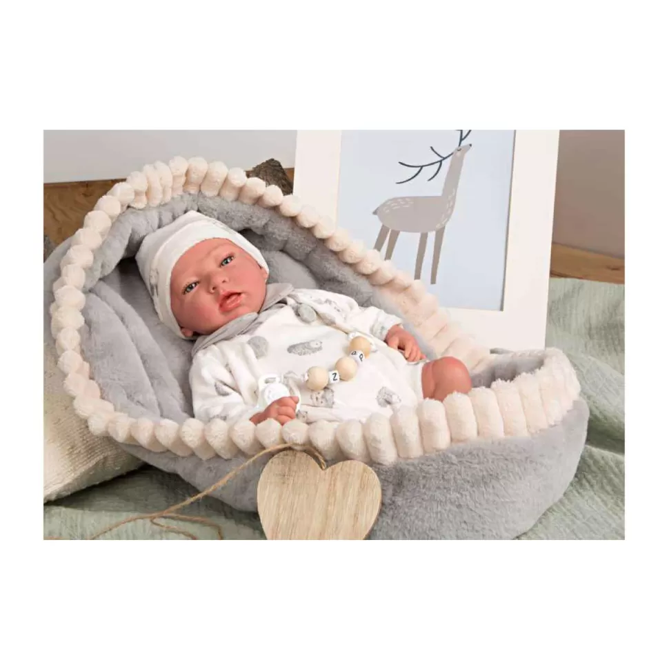 Muñecas Arias Reborn Erik Con Capazo Gris 40 Cm* Muñecas