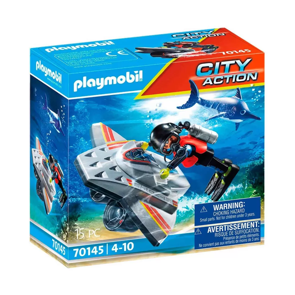 Playmobil Juegos De Construcción^ City Action Rescate Maritimo Vehiculo De Propulsion Para Buceo Para Rescate 70145