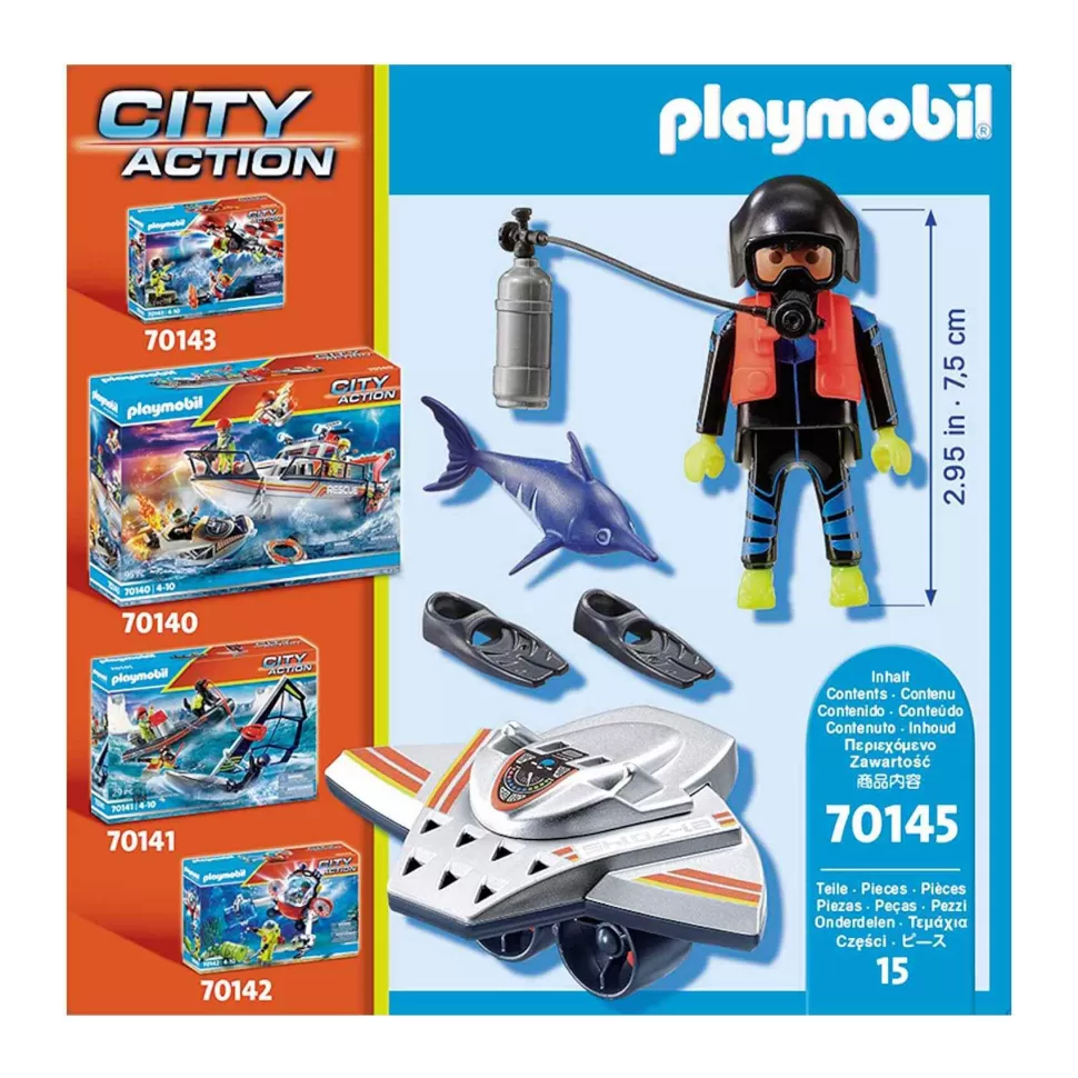 Playmobil Juegos De Construcción^ City Action Rescate Maritimo Vehiculo De Propulsion Para Buceo Para Rescate 70145