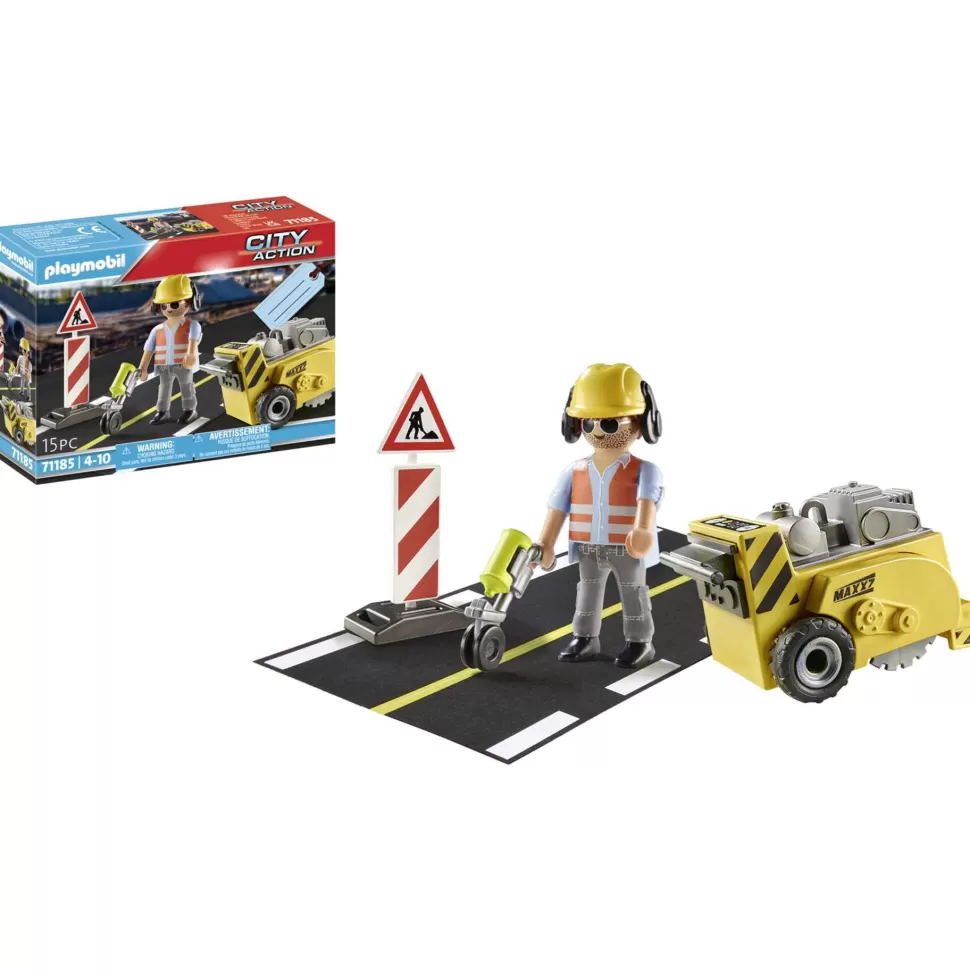 Playmobil City Action Trabajador De La Construcción Con Cortador De Bordes* Juegos De Construcción