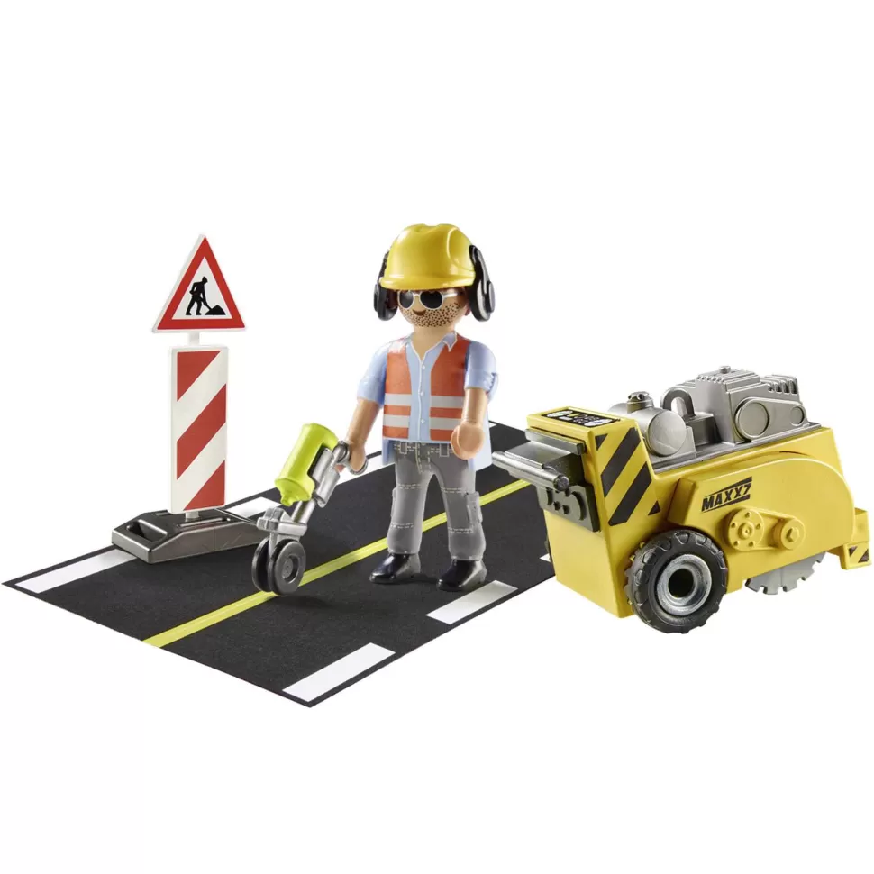 Playmobil City Action Trabajador De La Construcción Con Cortador De Bordes* Juegos De Construcción