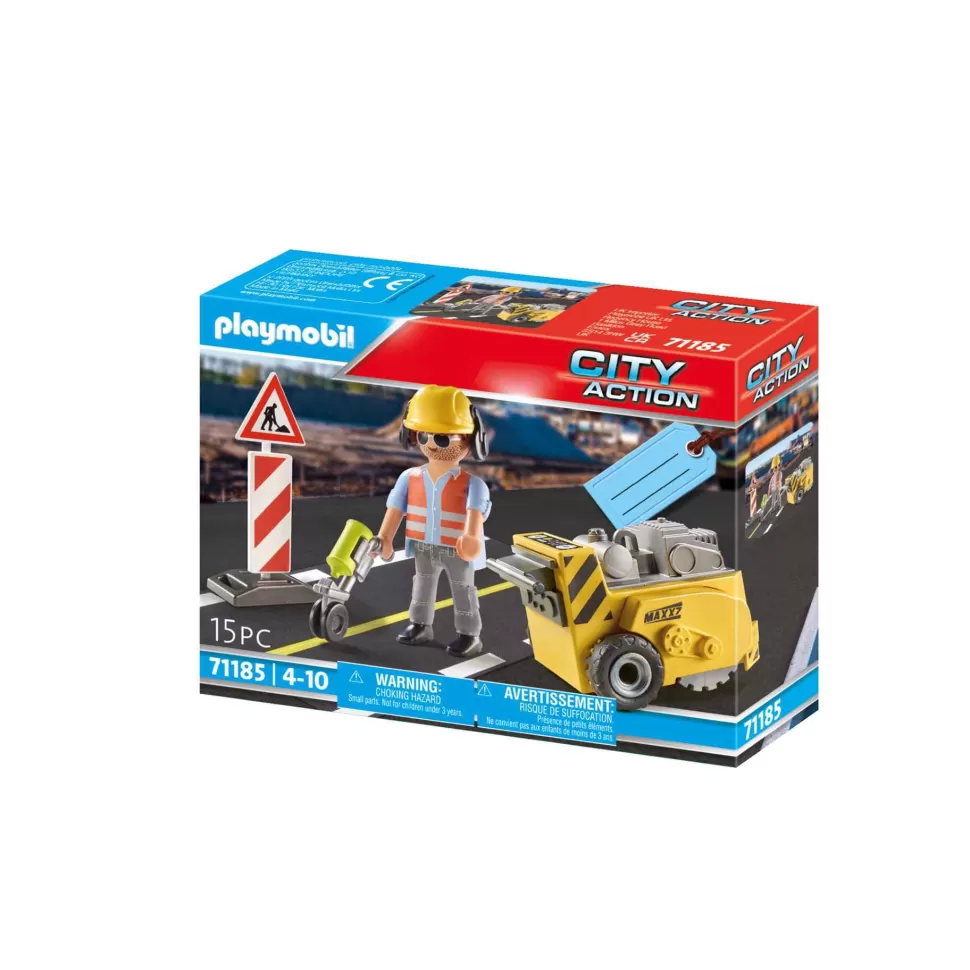 Playmobil City Action Trabajador De La Construcción Con Cortador De Bordes* Juegos De Construcción
