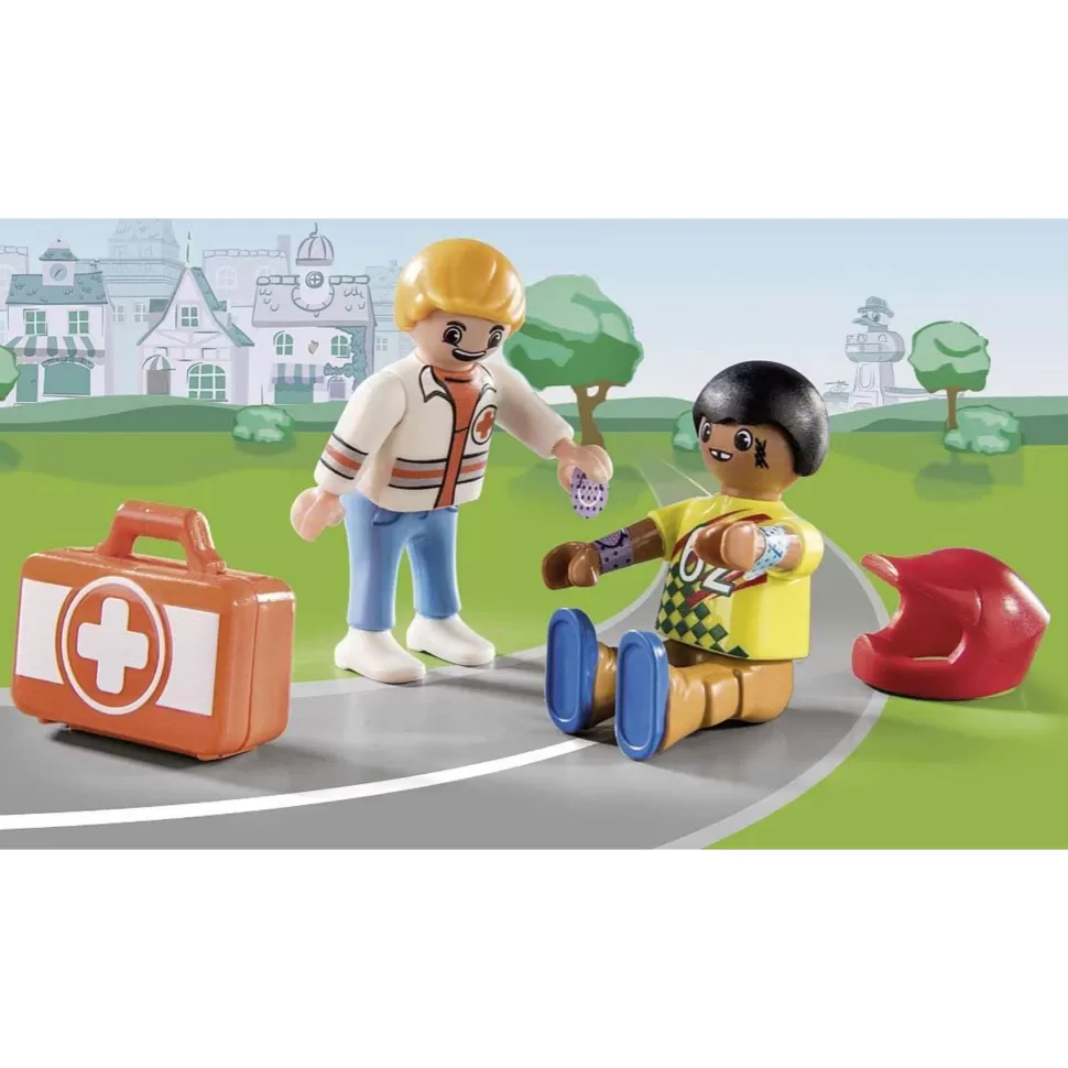 Playmobil Juegos De Construcción^ Duck On Call Accion Ambulancia Ayuda Al Piloto De Carreras 70919